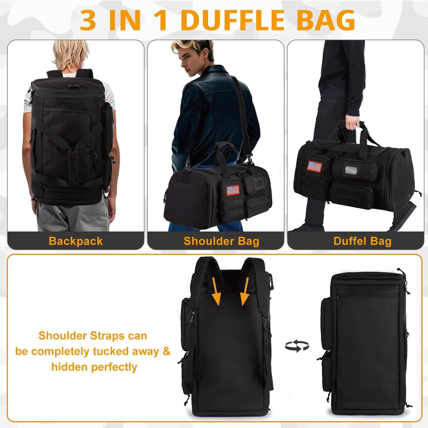 27.5In Expandable Gym Bag For Men,58L Large 3 in 1 Sports Travel Duffle Bag With Shoes Compartment,Water Resistant Sports Gym Tote Bags Multi-functional Travel Backpack Overnight Bag