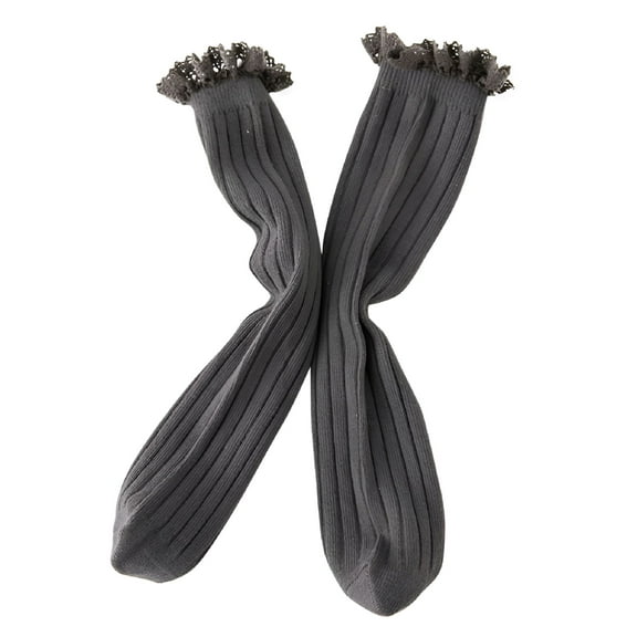 TELOLY Girls Ruffle Slouch Socks - One Size - Ribbed Knee High Socks Athletic Crew Socks 1-12 Years, Dark Gray