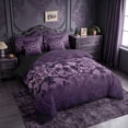 thumbnail image 2 of meiyoeat Vintage Damask Print 7pcs Queen Bedding For Adults,Gothic Bat Bedding Comforter Set Queen For Men Women, Purple Black,Black Reversible, 2 of 7