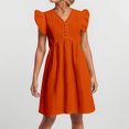 thumbnail image 2 of Vestido informal de color liso para mujer con mangas colgantes de encaje y mini falda - Poliéster, diseño con volantes y cuello en V, apto para mujeres embarazadas, 2 of 4