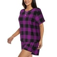 thumbnail image 2 of Naloa Purple Black Plaid Women's Short-Sleeved Pajama Set, Loungewear, Summer pajamas, Breathable Cozy - Large, 2 of 9