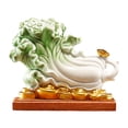 thumbnail image 2 of Ceramic Decor Cabbage Sculpture Wooden Stand Handcrafted Display Piece for Oriental Home Wealth Scene, 2 of 9