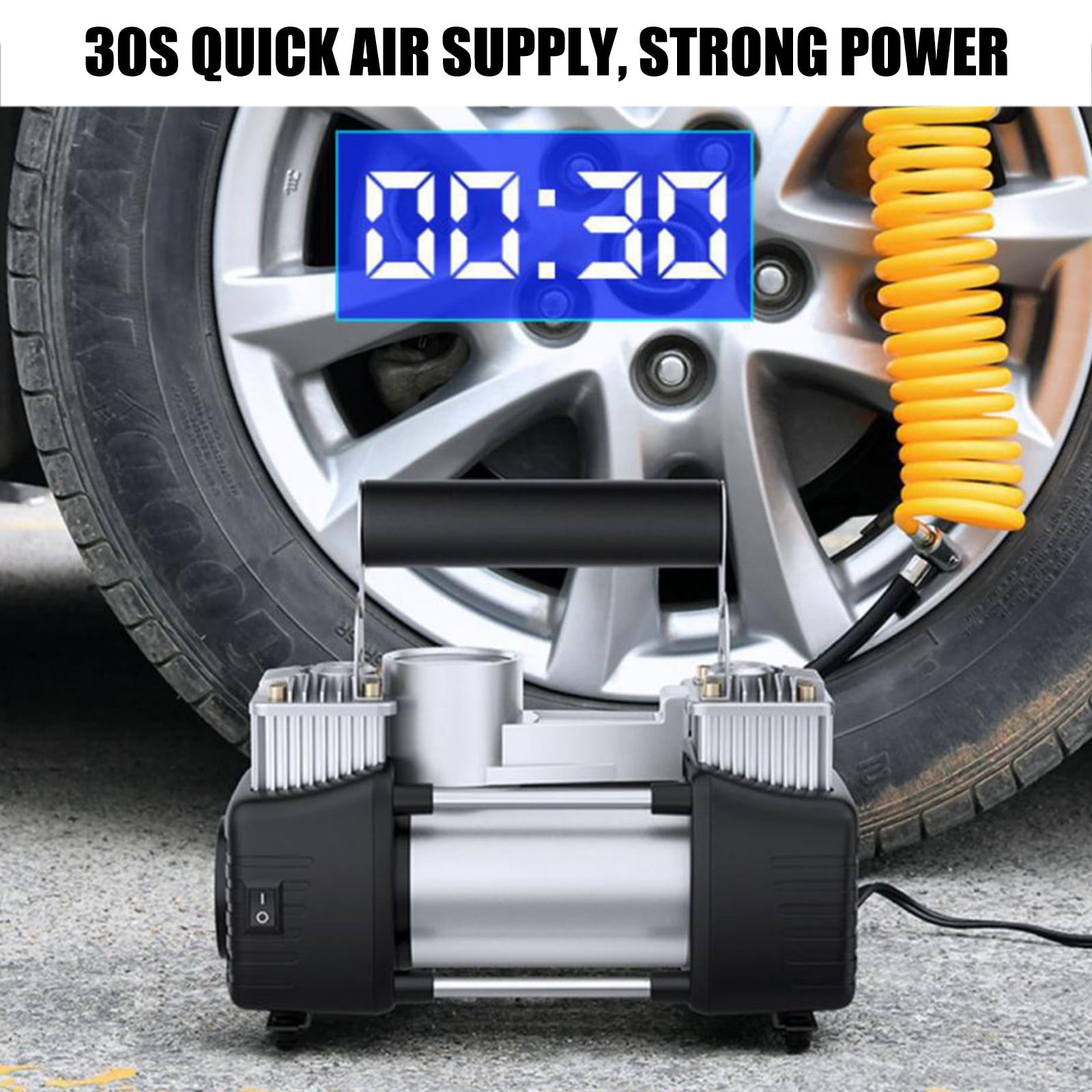 YZEGDCH Tire Inflator Portable Air Compressor,12V Dual Cylinder Multi-Function High-Power Vehicle Air Pump with Pressure Gauge and Led Lighting for Car,Bike,Ball,Motor