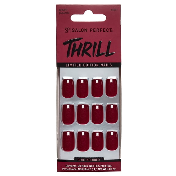 Salon Perfect Halloween Thrill Short Square Press-On Nails with Glue & File, Magnetic Cherry, 30 Pieces