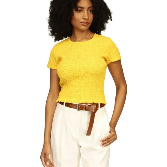 Michael Kors Womens Crinkle Basic T-Shirt, Yellow, Small