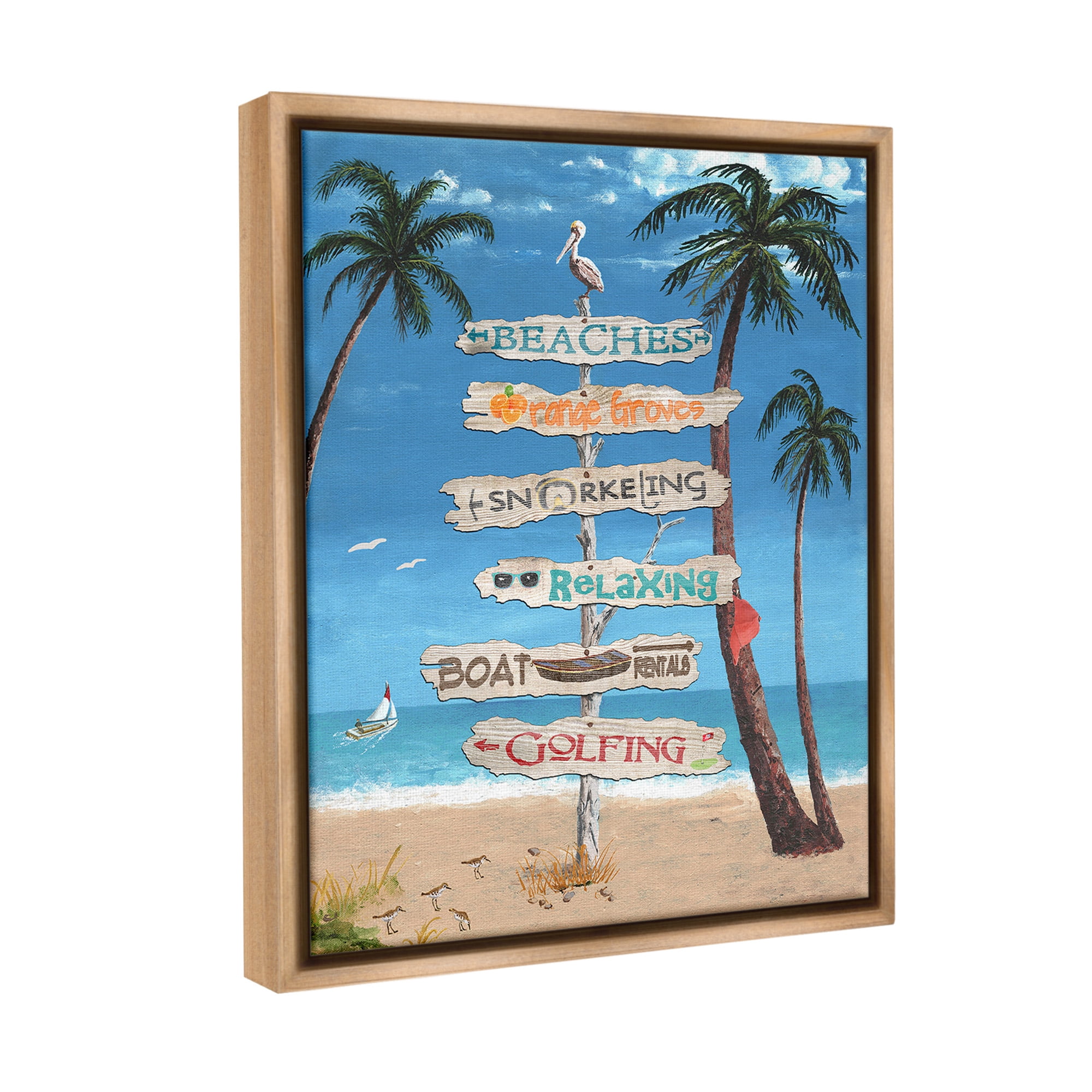 Stupell Industries Summer Fun Activities Landscape Painting Brown Floater Framed Canvas Art Print Wall Art, 25 x 31