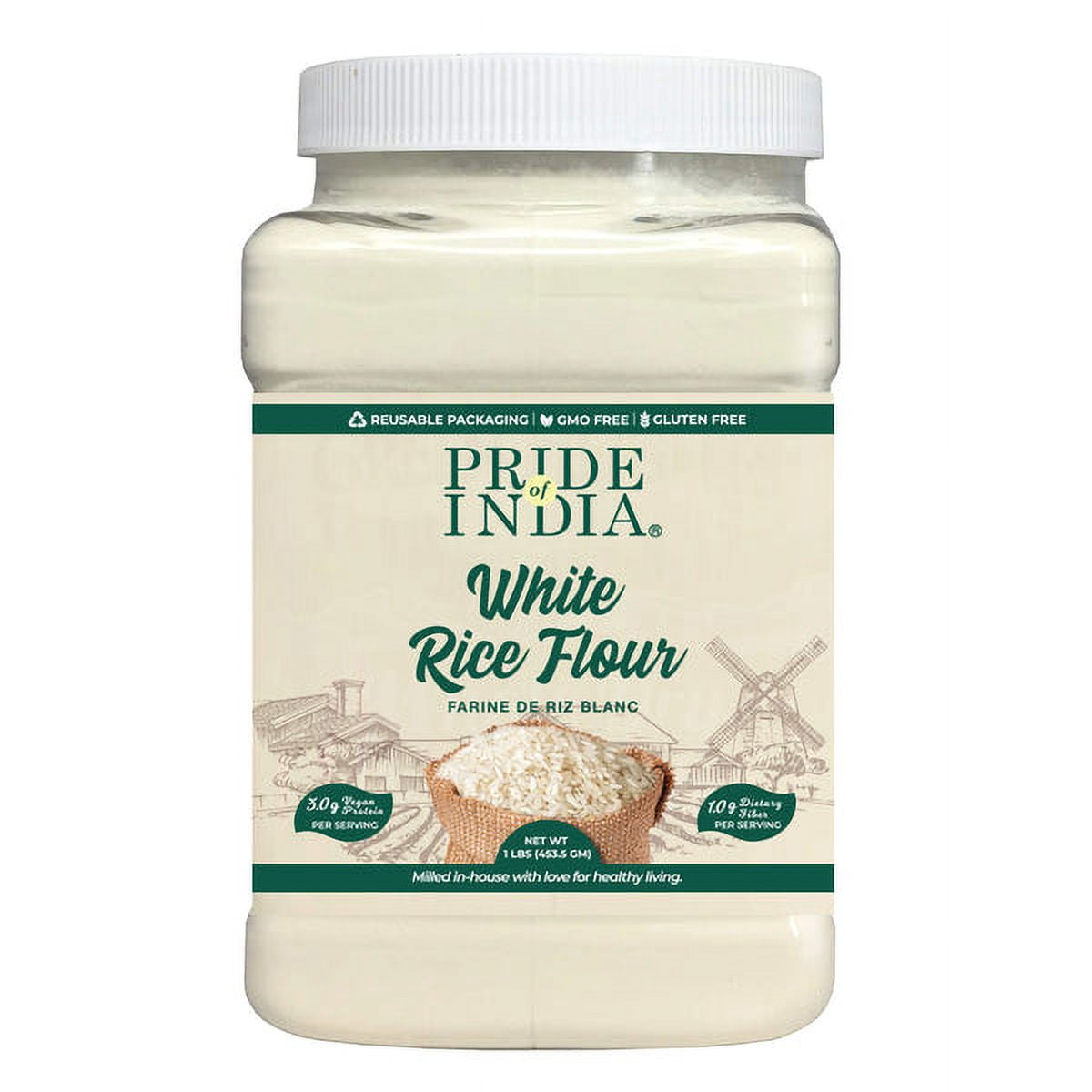 Pride of India - Pack of 6 - White Rice Flour, Gluten Free, 1 lb Jars