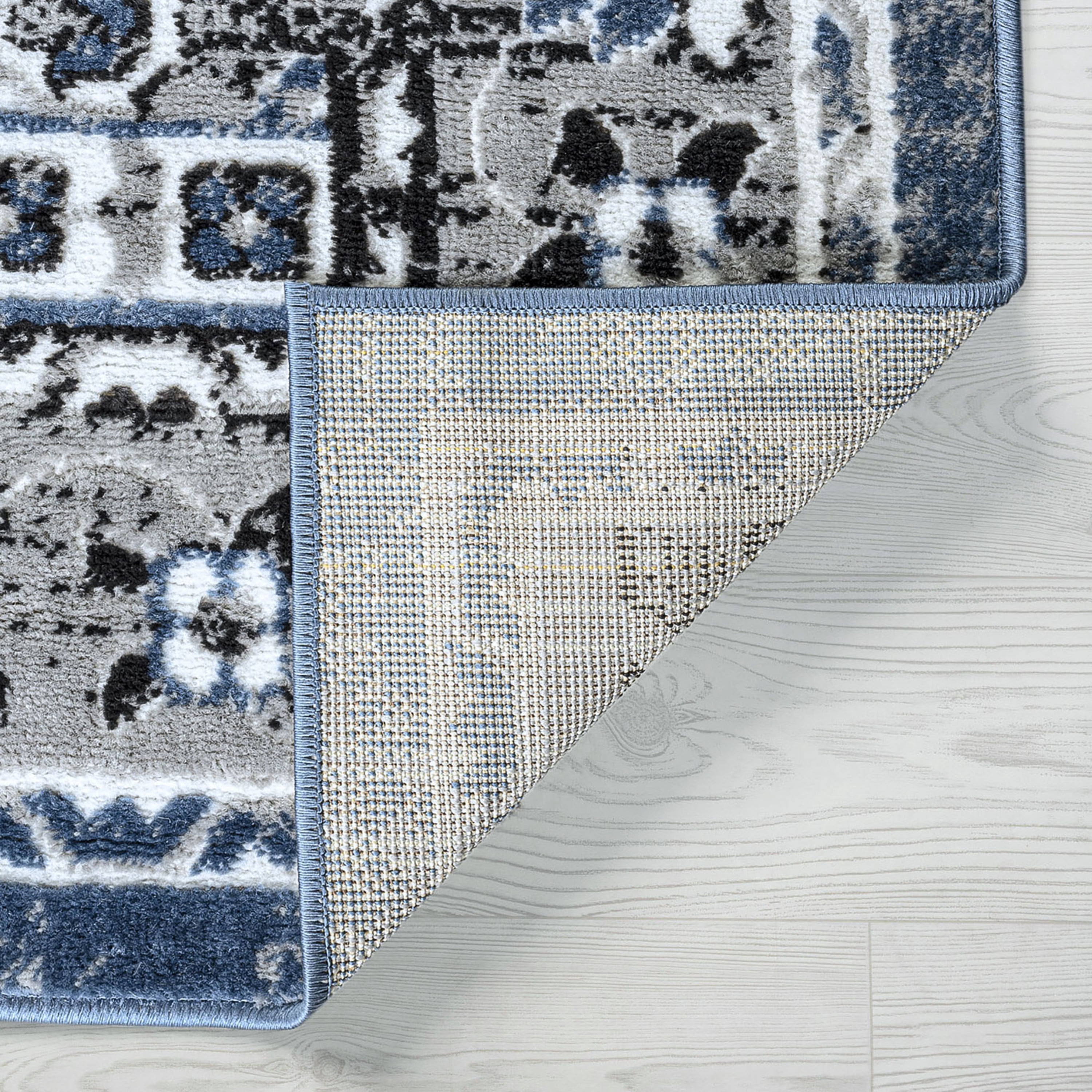 Traditional 8x10 Area Rug (7'11'' x 10'3'') Oriental Blue, White Living Room Easy to Clean