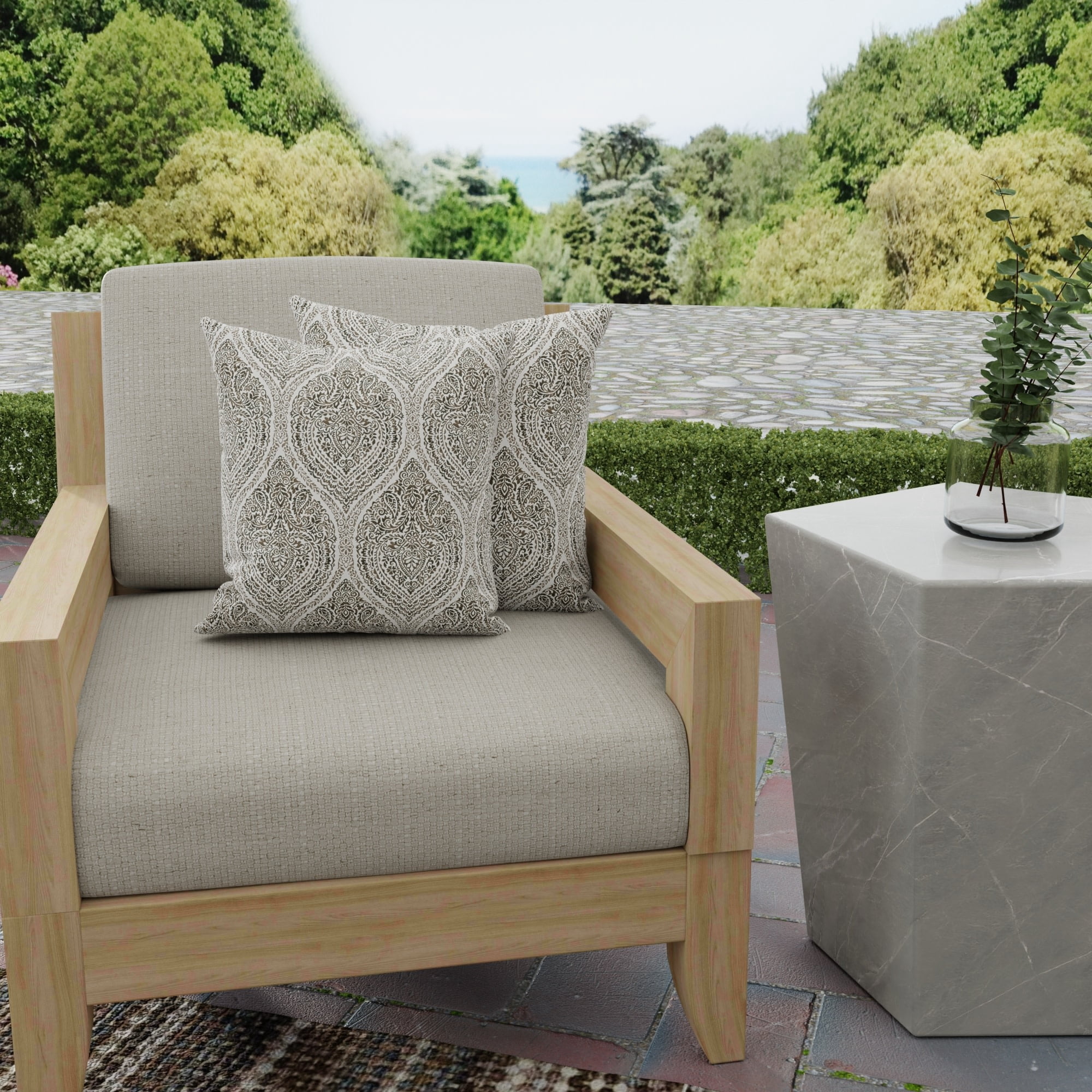 Jordan Manufacturing 20" x 20" Andorra Umber Brown Damask Square Outdoor Throw Pillow (2 Pack)