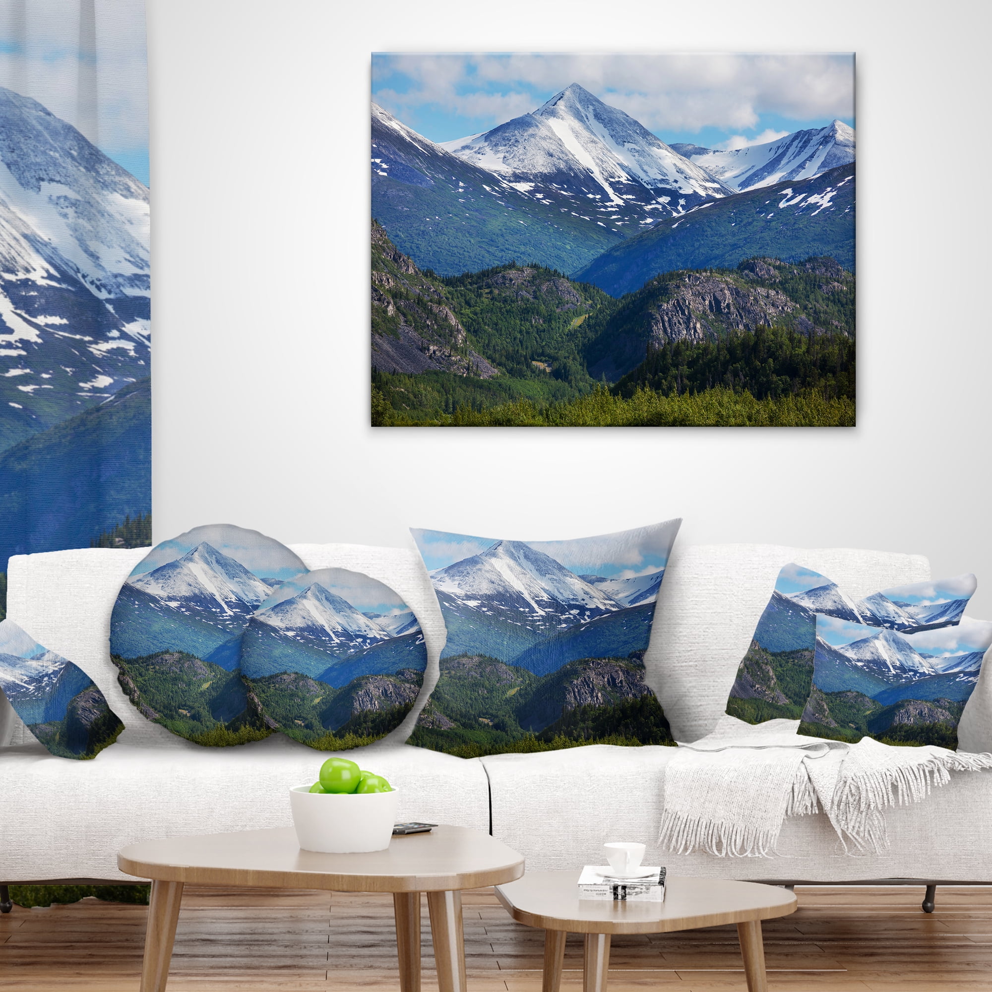 Designart Frosty Mountains on Alaska - Landscape Printed Throw Pillow - 12x20