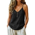 thumbnail image 4 of Breezora Women's Cotton Linen Spaghetti Strap Tank Top Sleeveless Loose Fit Casual With Decorative Button For Summer Vacation, 4 of 10