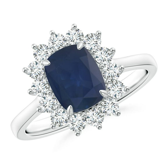 ANGARA Natural 1.5 Ct Cushion Sapphire & Diamond Floral Ring with Claw Set in 14K White Gold for Women (Size-8x6mm) | September Birthstone, Anniversary, Jewelry Gift for Women | Natural Sapphire Ring