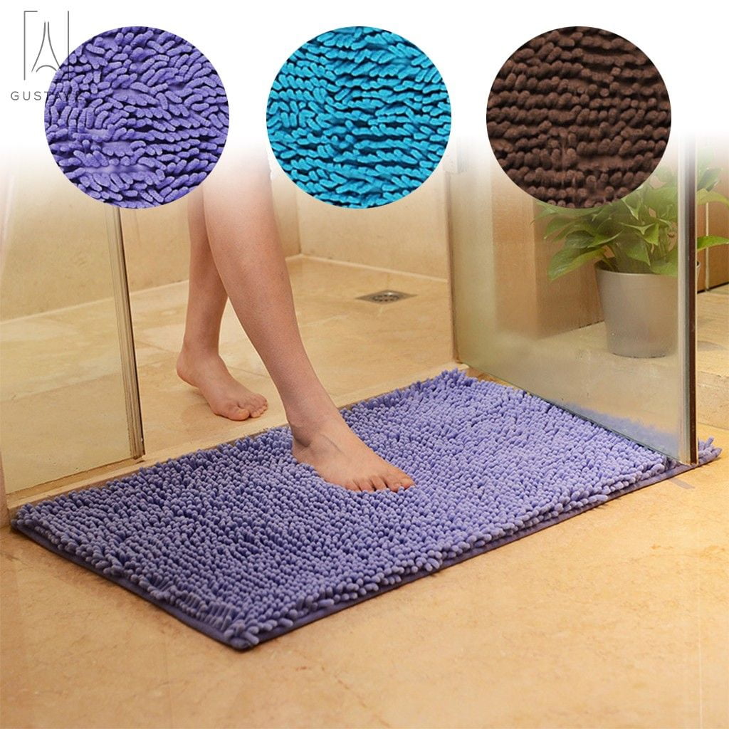 GustaveDesign Soft Microfiber Shaggy Bathroom Rug, Chenille Bath Mat