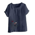 thumbnail image 4 of Karight Women's Summer Cotton Linen Tops Casual Short Sleeve Round Neck T Shirts Oversized Dandelion Print Graphic Tees, 4 of 4