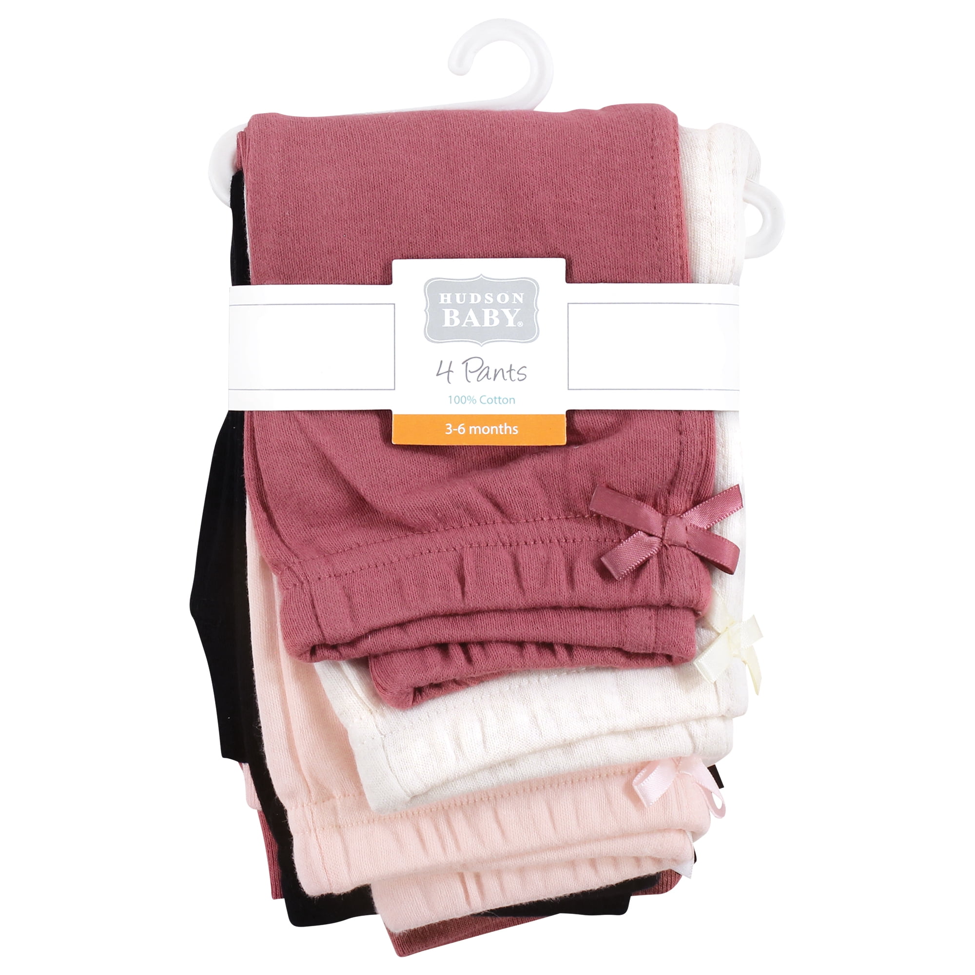 Hudson Baby Girls Cotton Pants and Leggings, Black Mauve, Newborn