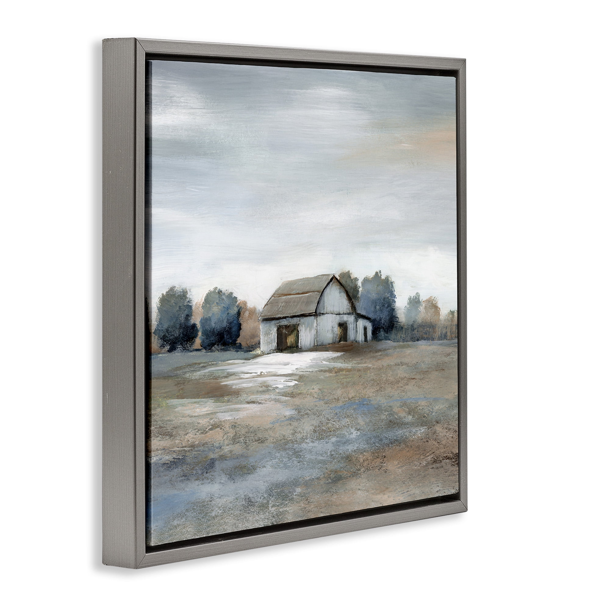 Stupell Industries Countryside Barn Neutral Tones Landscape Painting Gray Floater Framed Canvas Art Print Wall Art, 25 x 25