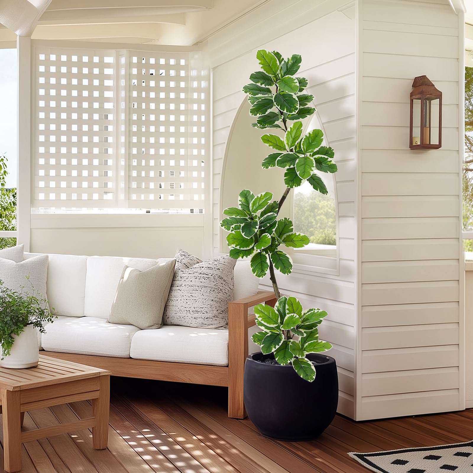 Litake Fiddle Leaf Fig Tree Artificial Indoor, 6 ft Tall Faux Rubber Tree with Sphere Planter, Tall Artificial Plants with Moss for Home Decor Office Living Room