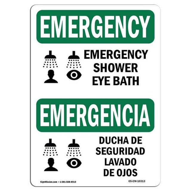 SignMission OS-EM-A-1218-L-10313 12 x 18 Po Signe d'Urgence OSHA - Douche Bain de Vue Bilingue