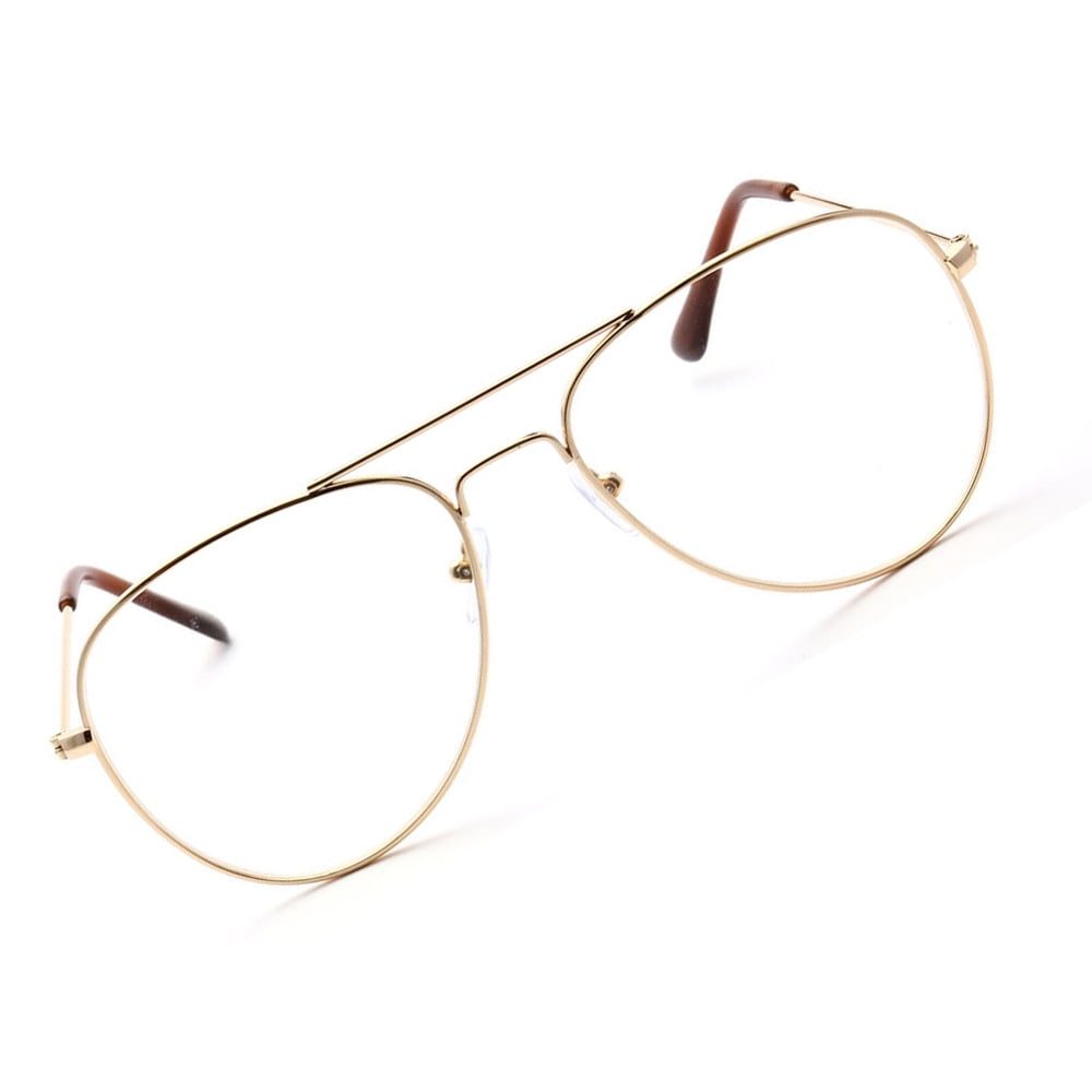 CLASSIC VINTAGE RETRO AVIATOR CLEAR Lens Metal Frame Eyeglasses Glasses Case 