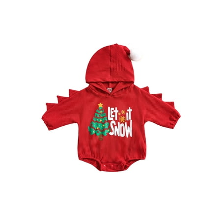 

Pudcoco Baby Romper Long Sleeve Hooded Neck Letters Tree Print Loose Short Romper