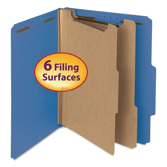 Smead Pressboard Classification Folder 2" Exp. 2 Dividers Letter Dark Blue 10/Box 14062