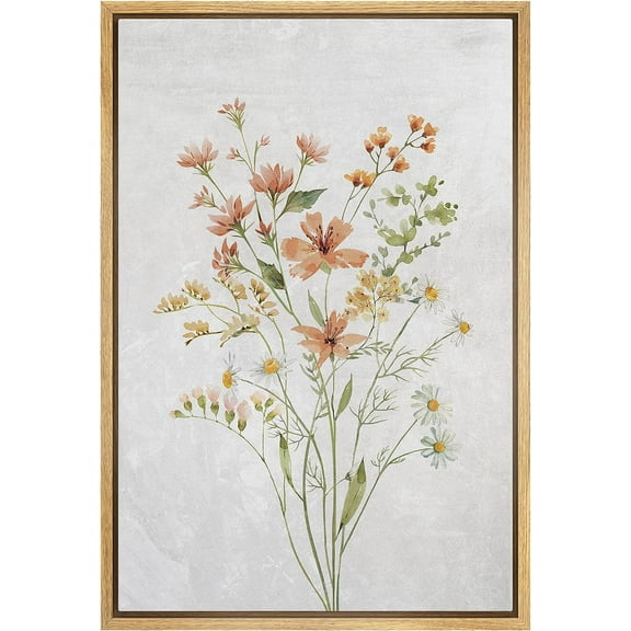 PixonSign Framed Canvas Print Wall Art Vibrant Orange Wildflower Still Life Nature Wilderness Illustrations Modern Art Botanical Floral Farmhouse/Country Relax/Calm/Cozy - 16"x24" Natural