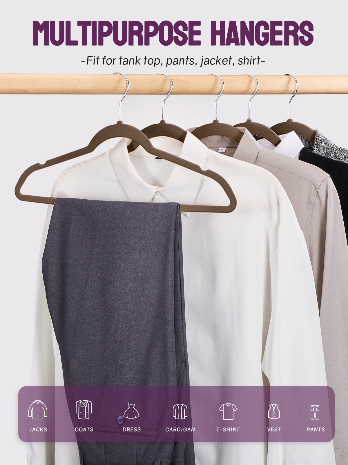 HOUSE DAY Taupe Velvet Hangers 60 Pack, Premium Clothes Hangers Non-Slip Felt Hangers, Sturdy Hangers Heavy Duty Coat Hangers, Durable Suit Hangers for Space Saving, No Hanger Marks 360 Rotating Hook