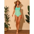 thumbnail image 5 of DARING DIVA Halterneck Polka Dot Tummy Control Swimsuit XL Green, 5 of 6