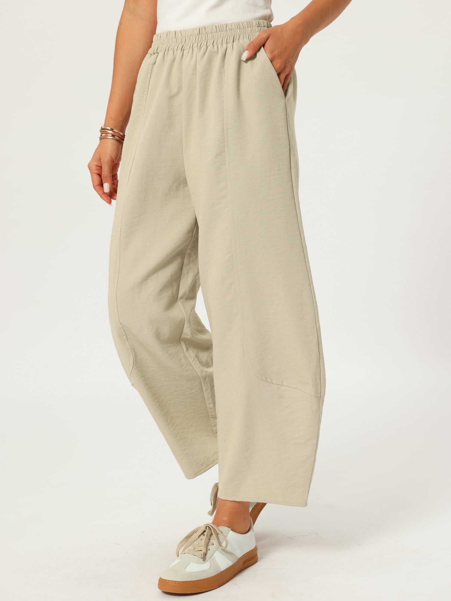 DARING DIVA Women's Baggy Wide Leg Pants Palazzo Harem Trousers Large Khaki