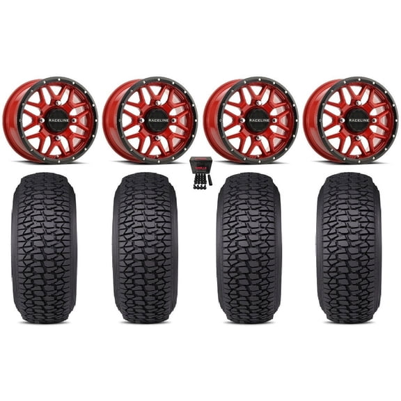 Raceline Krank 15" Wheels Red 30" Regulator 2 Tires Can-Am Maverick X3 / Honda Pioneer 1000 / Talon