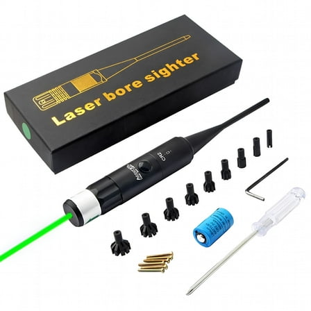 GJX Bore Sight Kit Green Sight BoreSighter with Big Button Switch for 0.177 to 0.50 Caliber with 9 Plastic Hard Joint Adapters