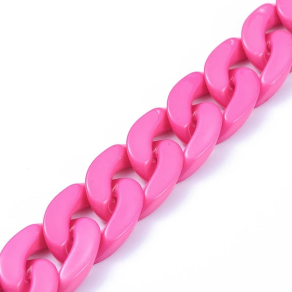 5 strand Handmade Opaque Acrylic Curb Chains Twisted Chain Oval for Jewelry Making Hot Pink Link: 30x21x6mm 39.37 inch(1m)/strand