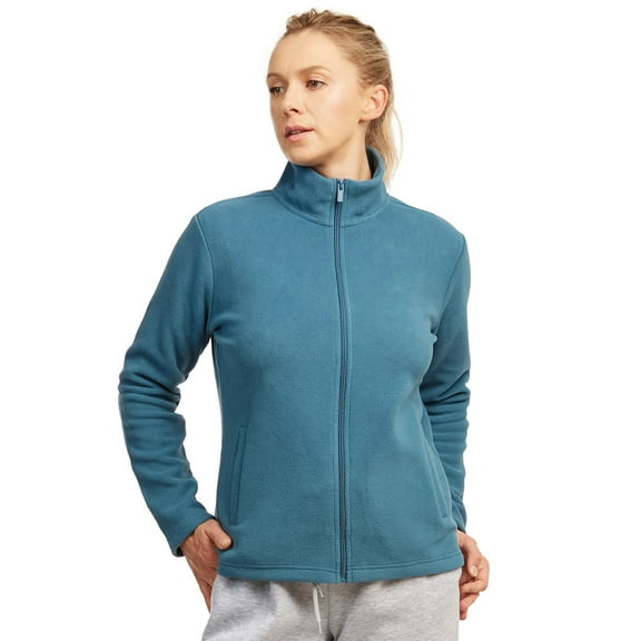 Sofra Women's Polar Fleece Full Zip Up Winter Jacket - Steel Blue - Small