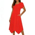 thumbnail image 2 of Xdegoge Short Sleeve Dress for Women A-Line Causal Crew Neck Asymmetrical Hem Dresses High Waist Ruffled Sleeve Trendy Flowy Summer Outfits with Pockets, 2 of 6