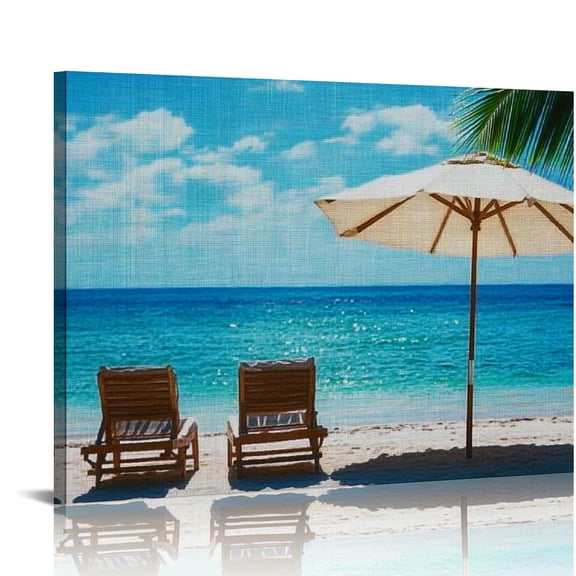 ZFLMY Beach Chairs Umbrella Canvas Prints Wall Art Decor for Bedroom Kitchen Ready To Hang Room Home Art Decor 16x12in