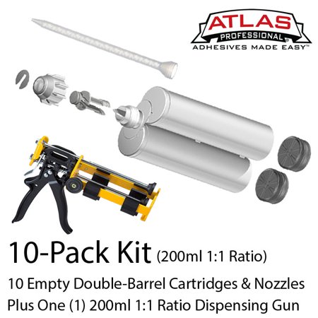 Atlas Pro 200ml-6.8oz - 1 to 100 Pack - Empty 1:1 Ratio Dual-Barrel Cartridge Kit with dispenser &