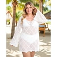 thumbnail image 2 of Plus Size Swimsuit Cover Ups for Women Boat Neck Crochet Cover Up Long Sleeve Sheer Beach Tunic Bathing Suit Cover Up Alsol Lamesa XL-5XL, 2 of 6