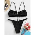 thumbnail image 6 of ZAFUL Women Swimwear Keyhole Tie Ruched Bikini Swimsuit Black M, 6 of 8