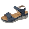 thumbnail image 3 of Rotm Short Heels for Women Women's Cork Footbed Slide Sandals with Arch Support Summer Leather Flat Sandals with Adjustable Buckle Blue,8, 3 of 6