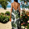 thumbnail image 4 of Lovzfmll Women's Sundress, V-Neck Sleeveless with Spaghetti Straps & Print & Low Back, Bohemian Maxi Dress Green, S, 4 of 6