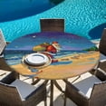 thumbnail image 4 of Coastal Santa Christmas Fitted Tablecloth with Elastic Edged, Round Table Cloth for Dining Table, Blue Xmas Beach Seaside Waterproof Oil Proof Table Cover for Indoor Outdoor 45"-54", 4 of 9
