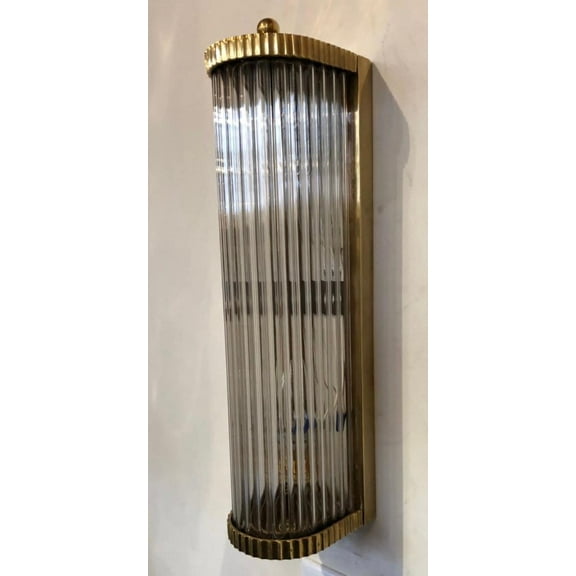 Old Vintage Art Deco Skyscraper Brass & Glass Rod Ship Light Wall Sconces Lamp