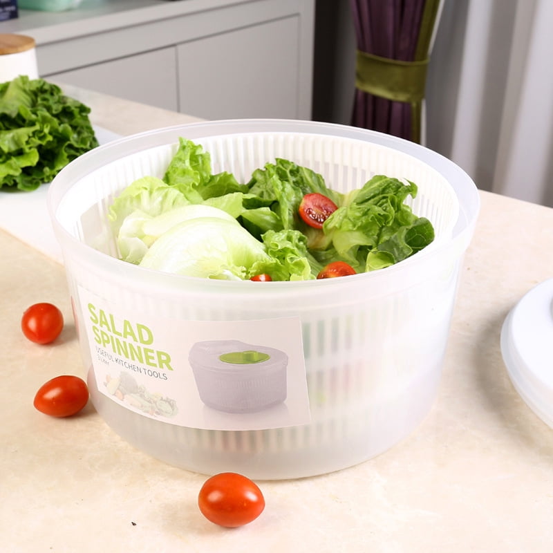 1*Plastic Large Salad Spinner Leaf Dryer Lettuce Veg Dressing Water Drainer O9F4