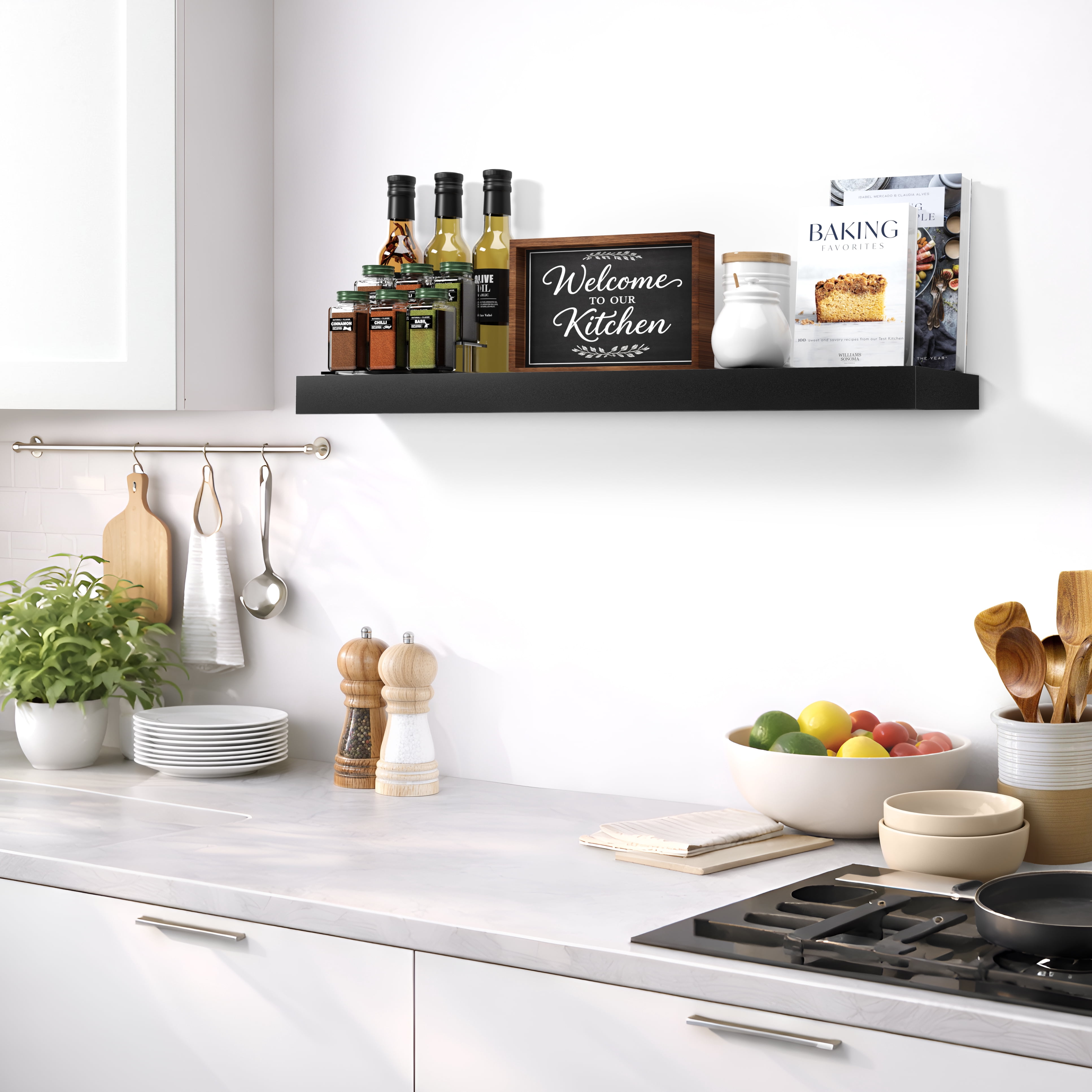 Sorbus 35" Floating Wall Shelf, Black, Invisible Brackets, Bathroom, Bedroom & Home Décor