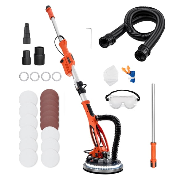 KFFKFF 950W Electric Drywall Sander with Adjustable Speeds, LED Lighting, Foldable Extendable Handle, 15 Sanding Pads, and Dust Collection Hose for Ceiling and Wall Finishing