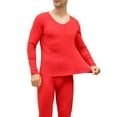 thumbnail image 2 of 2Pcs/Set V-Neck Long Sleeve Solid Color Elastic Waist Unisex Top Pants Set Seamless Warmth Thermal Underwear Set, 2 of 8