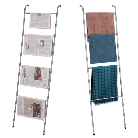 2 Pack Towel Rack Blanket Ladder 4 Bar Wall Leaning Decorative Standing Towel Storage Holder Organizer for Bathroom Living Room, Silver