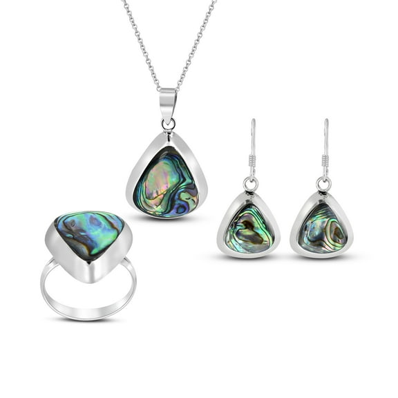 Enchanting Teardrop Abalone Shell .925 Silver Jewelry Set-8
