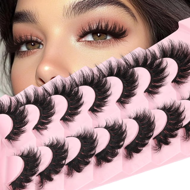 Pestañas postizas Losha Fluffy Cat Eye 3D de visón sintético, 7 pares