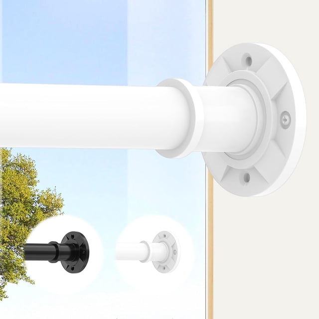 Long Tension Curtain Rod 31-112 inch White Shower Curtain Rods for Adjustable Outdoor Curtain Rods for Windows Spring Rod No Drilling Or Screw Mount Install Non Slip, No Rust